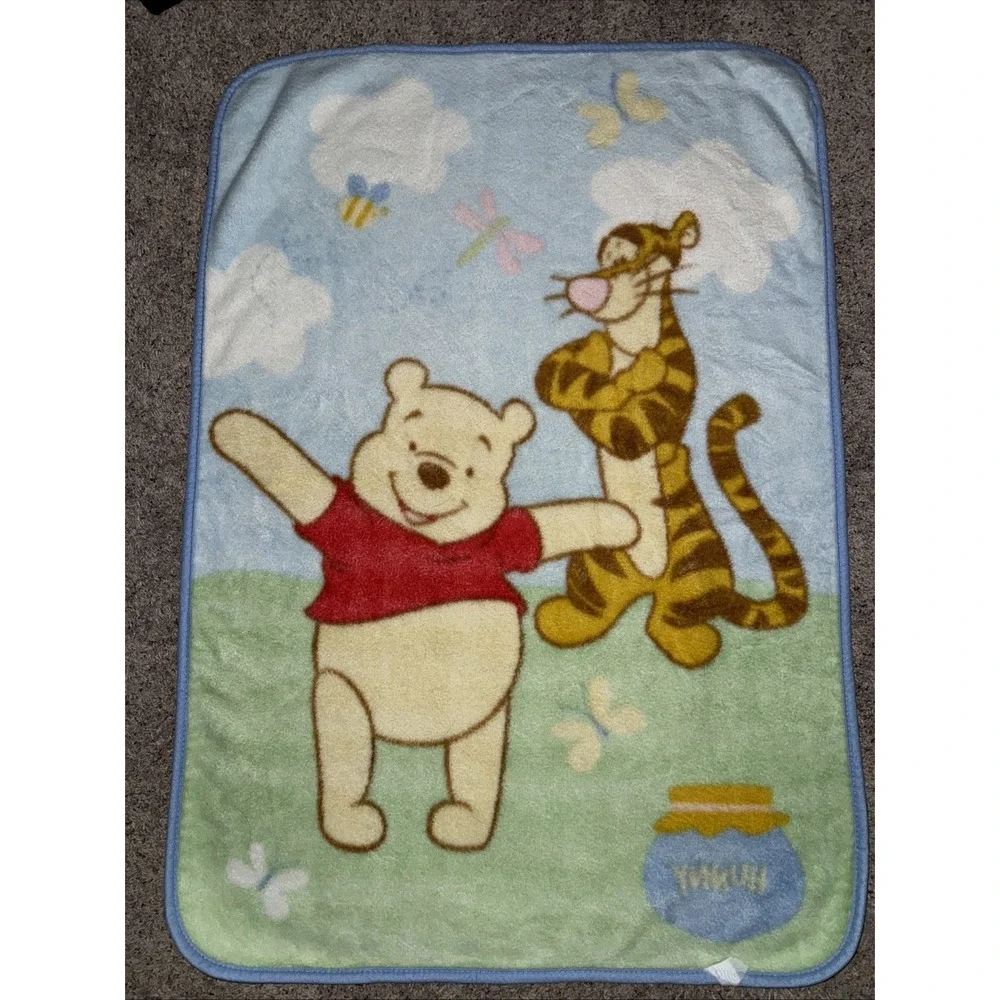 Vintage 90s Winnie the Pooh Tigger Hunny Pot Plush‎ Baby Crib Blanket 30x44